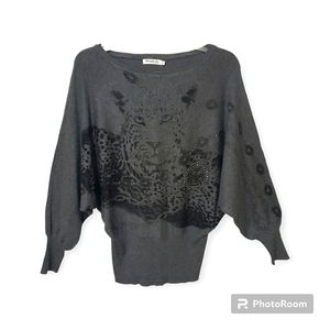 Miracle City Rhinestone Cheetah Batwing Sweater, S/M